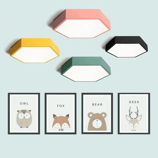 LED Ceiling Lamp Macaron 7 Color 15W Hexagon Surface Mounted Living Room Study Bedroom Lamp Nordic Ceiling Light