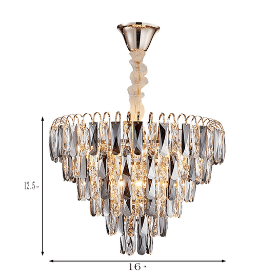 Contemporary Gold Crystal Block Chandelier - 4-Light Tapered Ceiling Light