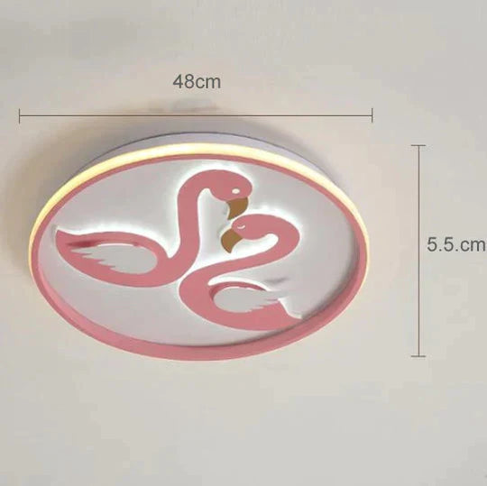 Creative Pink Flamingo Led Bedroom Ceiling Lamp White Light