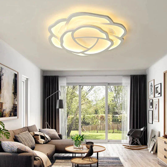 White Rose LED Ceiling Lights For Living Room Bedroom Dining Room Dimmable LED Kitchen Lamp Modern Creative Ceiling Lighting