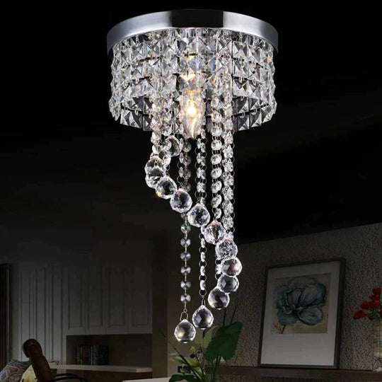 Led Crystal Ceiling Light Chrome Flush Mount Fixture With Raindrop Crystals Modern Ceiling Lighting