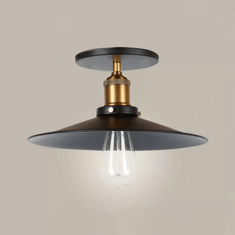 Iron Saucer Farmhouse Ceiling Mount Lamp - 1-Bulb Semi Flush Light Fixture In Black 8.5/10/12 Width