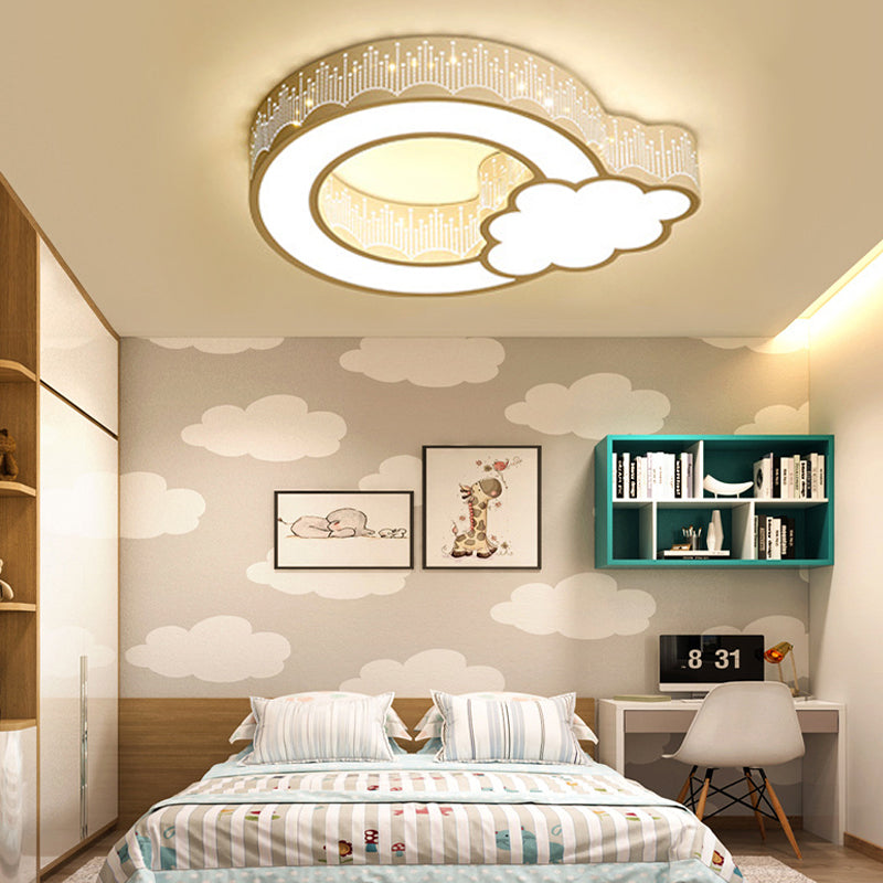 Kids' Bedroom Ceiling Light with Etched Metal Acrylic Design and White LED Lamp