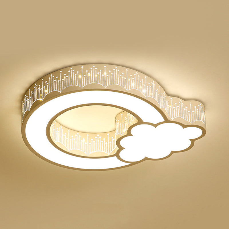 Kids Bedroom Ceiling Light With Etched Metal Acrylic Design And White Led Lamp