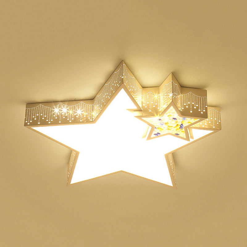 Kids Bedroom Ceiling Light With Etched Metal Acrylic Design And White Led Lamp