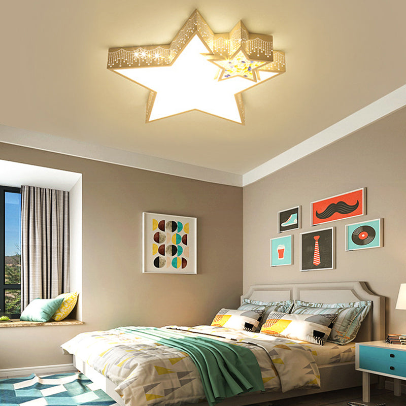 Kids' Bedroom Ceiling Light with Etched Metal Acrylic Design and White LED Lamp