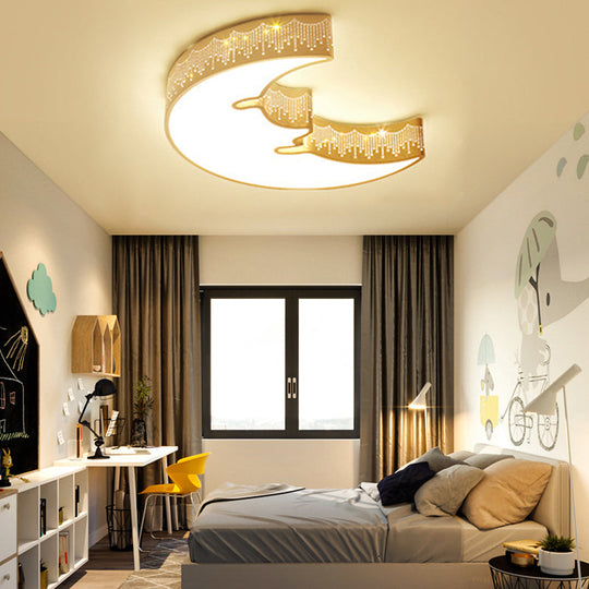 Kids Bedroom Ceiling Light With Etched Metal Acrylic Design And White Led Lamp / A Warm