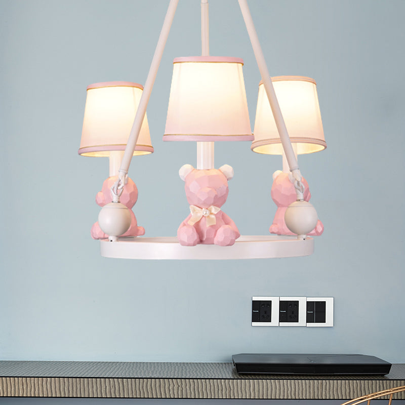 Nordic Hanging Light With Tapered Fabric Shade - Bedroom Chandelier 3 / Pink