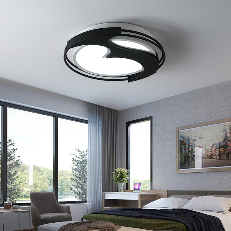 Abstract Pattern Led Ceiling Light For Kids Room Or Hotel - Round Acrylic Design In Black