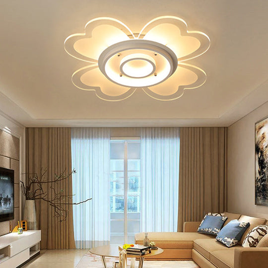 Modern Heart & Round Flush Mount LED Ceiling Light for Baby Room in White