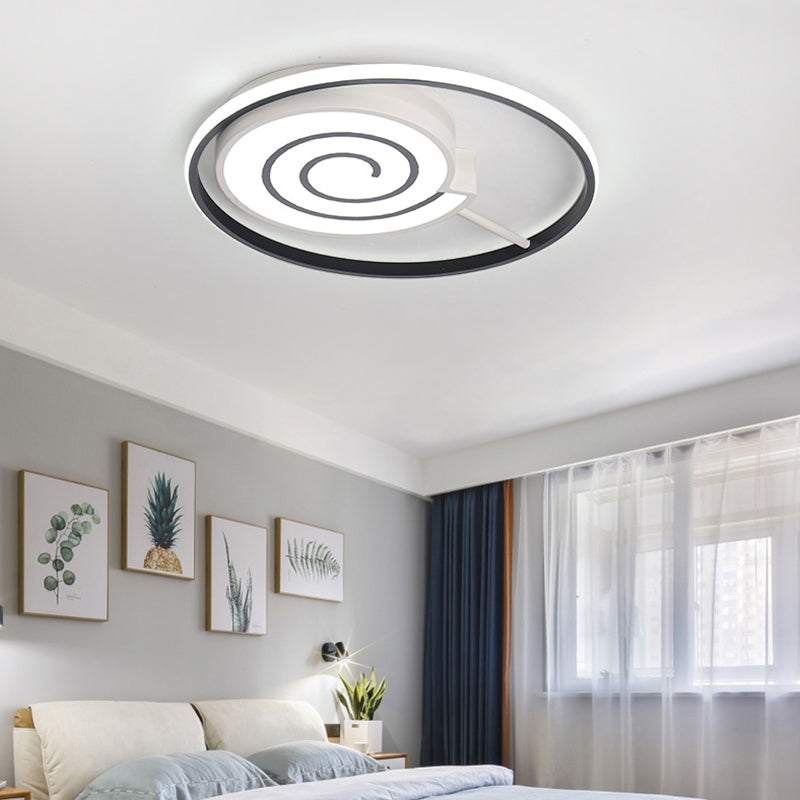 Lovely Lollipop Led Ceiling Lamp For Kids Bedrooms - Acrylic Flush Mount Light With Ring Black /