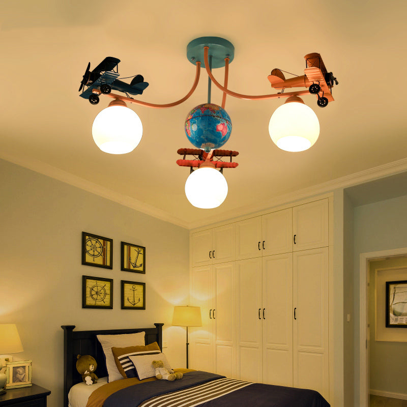 Blue Battle Plane Flush Mount Ceiling Light - Fun Cartoon Metal Fixture for Kid's Bedroom