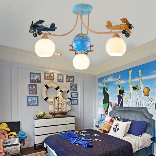 Blue Battle Plane Flush Mount Ceiling Light - Fun Cartoon Metal Fixture for Kid's Bedroom