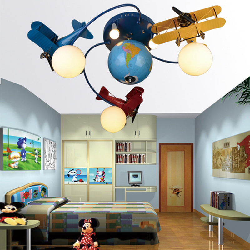 Blue Battle Plane Flush Mount Ceiling Light - Fun Cartoon Metal Fixture For Kids Bedroom / A