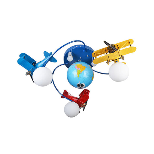 Blue Battle Plane Flush Mount Ceiling Light - Fun Cartoon Metal Fixture for Kid's Bedroom