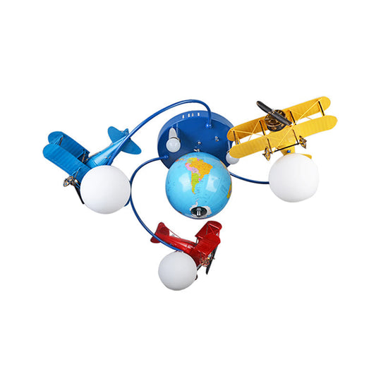 Blue Battle Plane Flush Mount Ceiling Light - Fun Cartoon Metal Fixture For Kids Bedroom