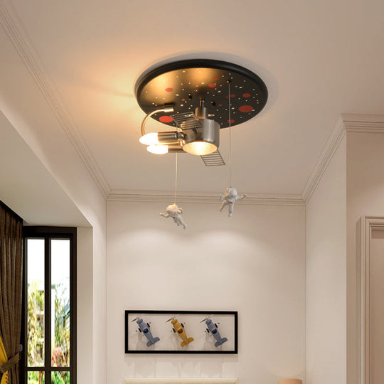 Modern Metal Silver & Black Flush Mount Ceiling Light for Living Room