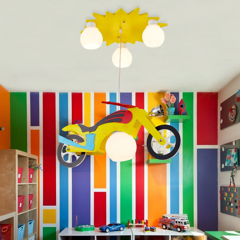 Kids Cartoon Metal Hanging Lamp - Yellow Motor Lights For Bedroom