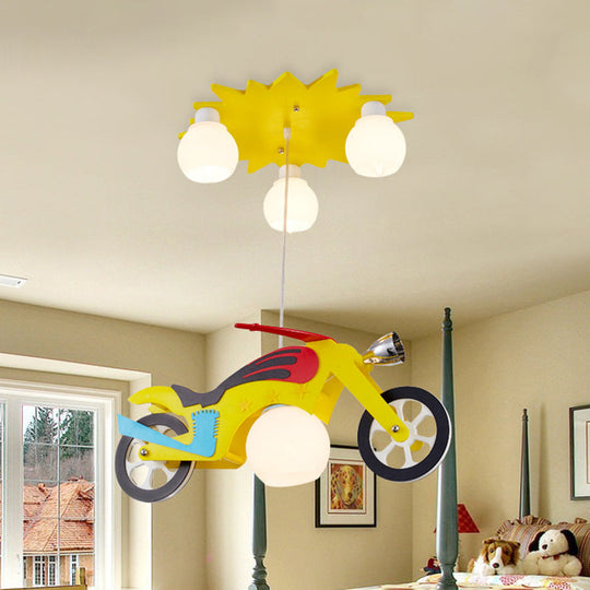 Kids Cartoon Metal Hanging Lamp - Yellow Motor Lights For Bedroom