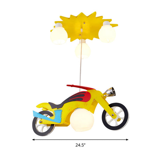 Kids Cartoon Metal Hanging Lamp - Yellow Motor Lights For Bedroom