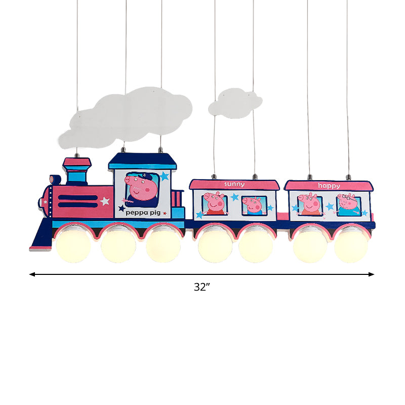 Blue Cartoon Train Metal Pendant Light For Kids Bedroom