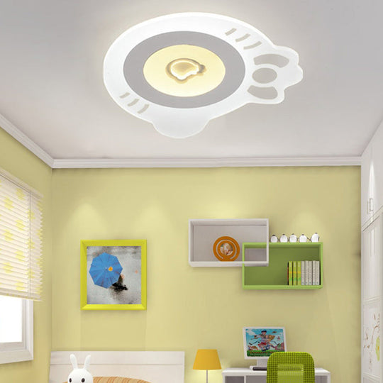 Whimsical Kitty Cartoon Flush Ceiling Light - LED Acrylic Lamp in White for Themed Park