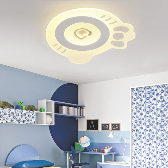 Whimsical Kitty Cartoon Flush Ceiling Light - LED Acrylic Lamp in White for Themed Park