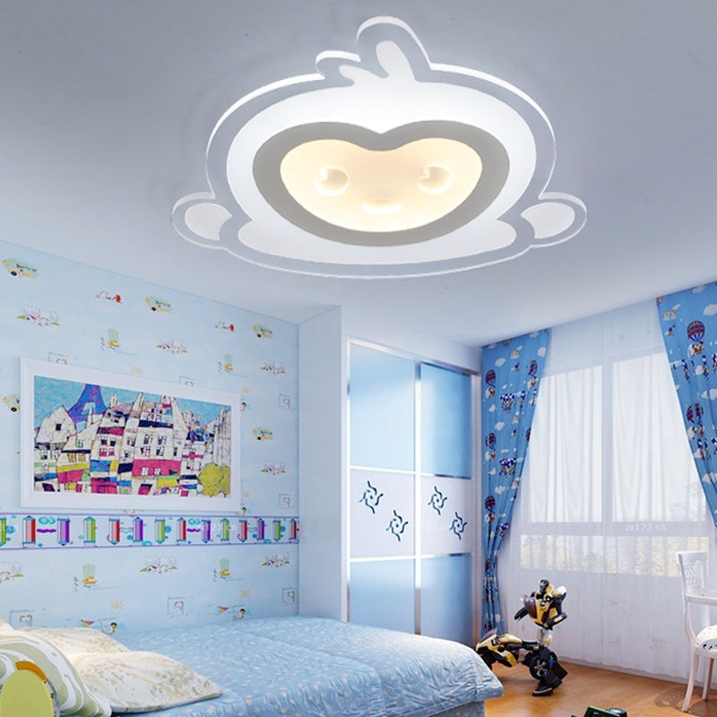 Animal Baby Monkey LED Ceiling Light for Boys and Girls Bedroom - Acrylic, White Flush Ceiling Fixture