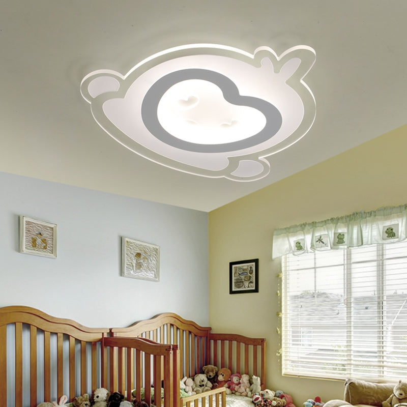 Animal Baby Monkey LED Ceiling Light for Boys and Girls Bedroom - Acrylic, White Flush Ceiling Fixture