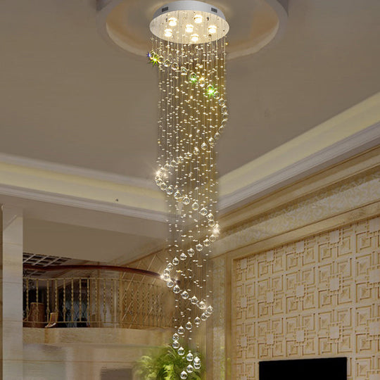 Spiral Cut Crystal Flushmount Ceiling Light In Stainless Steel For Modern Living Room - 1/3/6 Head