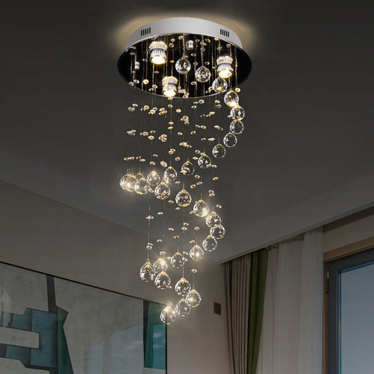 Spiral Cut Crystal Flushmount Ceiling Light In Stainless Steel For Modern Living Room - 1/3/6 Head