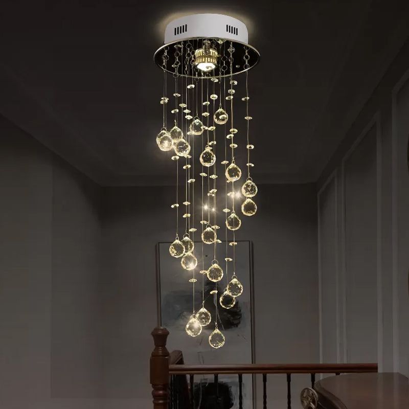 Spiral Cut Crystal Flushmount Ceiling Light In Stainless Steel For Modern Living Room - 1/3/6 Head