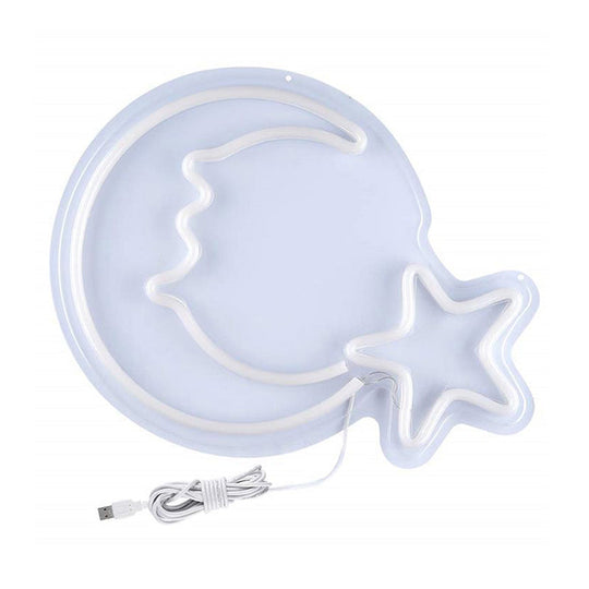 White Moon And Star Led Night Lamp For Kids Room With Usb Plug-In Cord