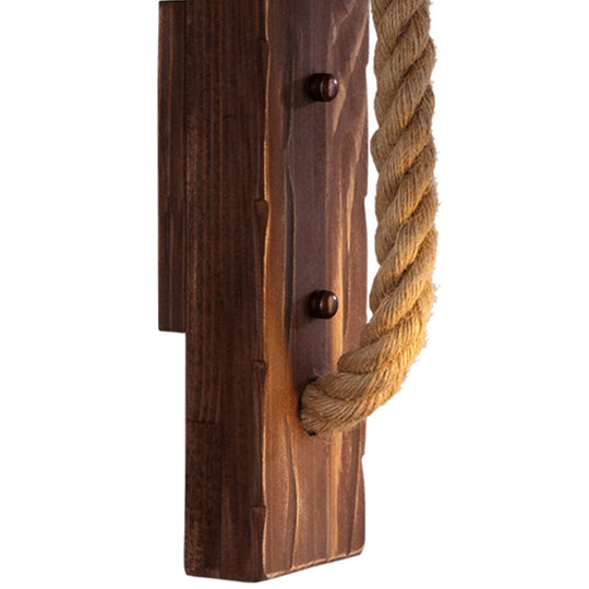 Rustic L-Shaped Wall Mount With Hemp Rope Cord - Brown Wood Dining Room Fixture