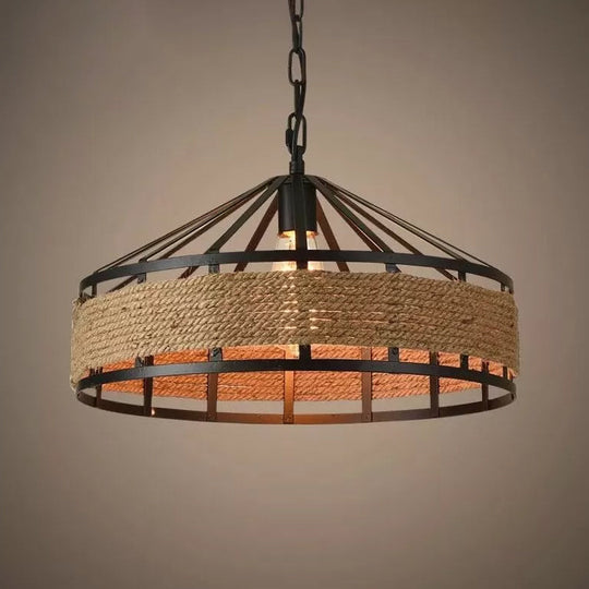 Industrial Pendant Light With Vintage Rope And Barn Metal Shade - Perfect For Dining Rooms