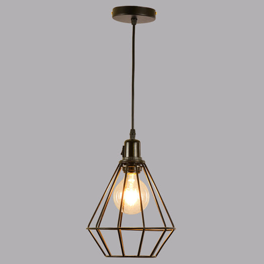 Diamond Cage Pendant Light - Sleek Metal Design Black Finish Perfect For Dining Room / Downrods