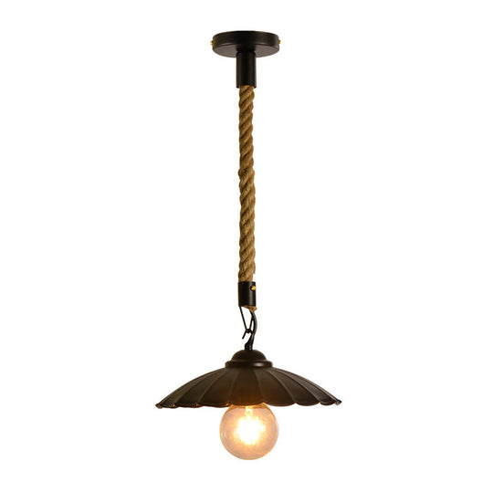 Vintage Black Scalloped Pendant Light - Metal 1-Light Suspension Lighting for Dining Room