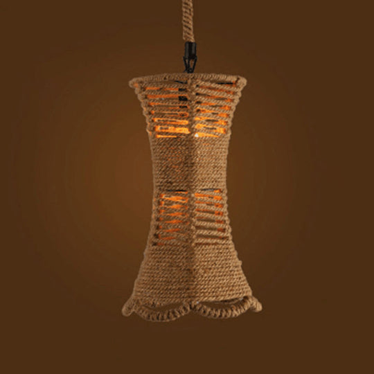 Geometric Pendant Light Kit - Industrial Beige Natural Rope Hanging Lighting For Dining Room / B