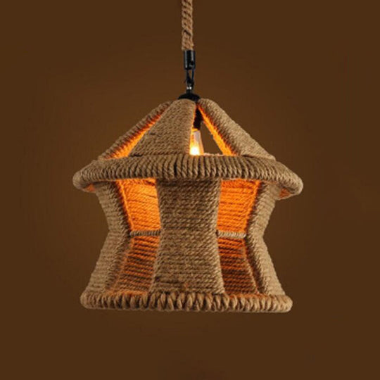 Geometric Pendant Light Kit - Industrial Beige Natural Rope Hanging Lighting For Dining Room / A