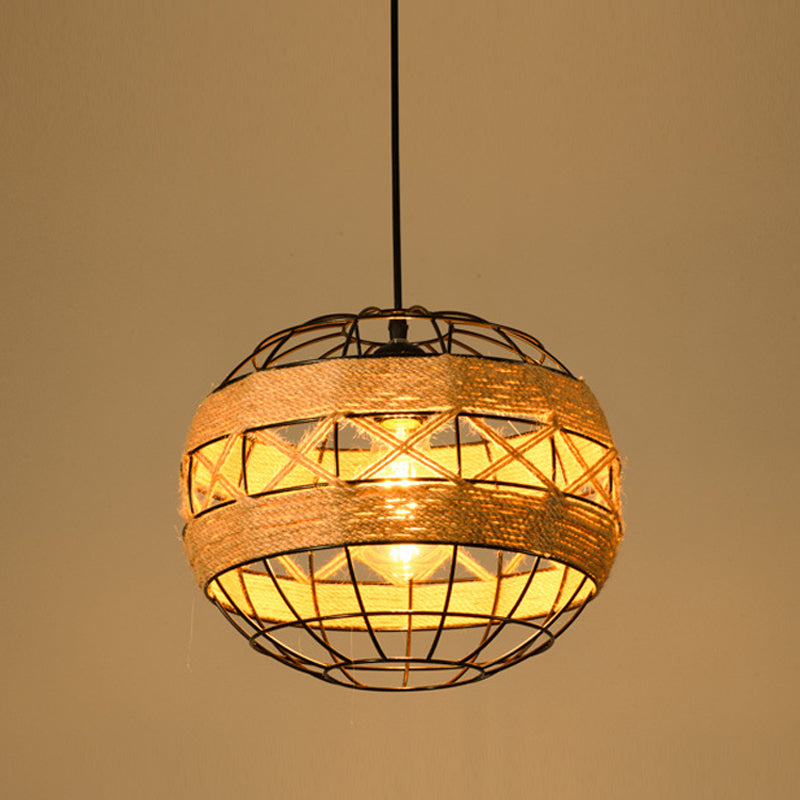 Industrial Pendant Lighting With Beige Geometry Rope Shade - Perfect For Dining Rooms / H