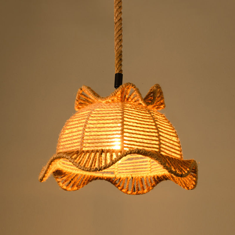 Industrial Dining Pendant Light with Beige Geometry Rope Shade