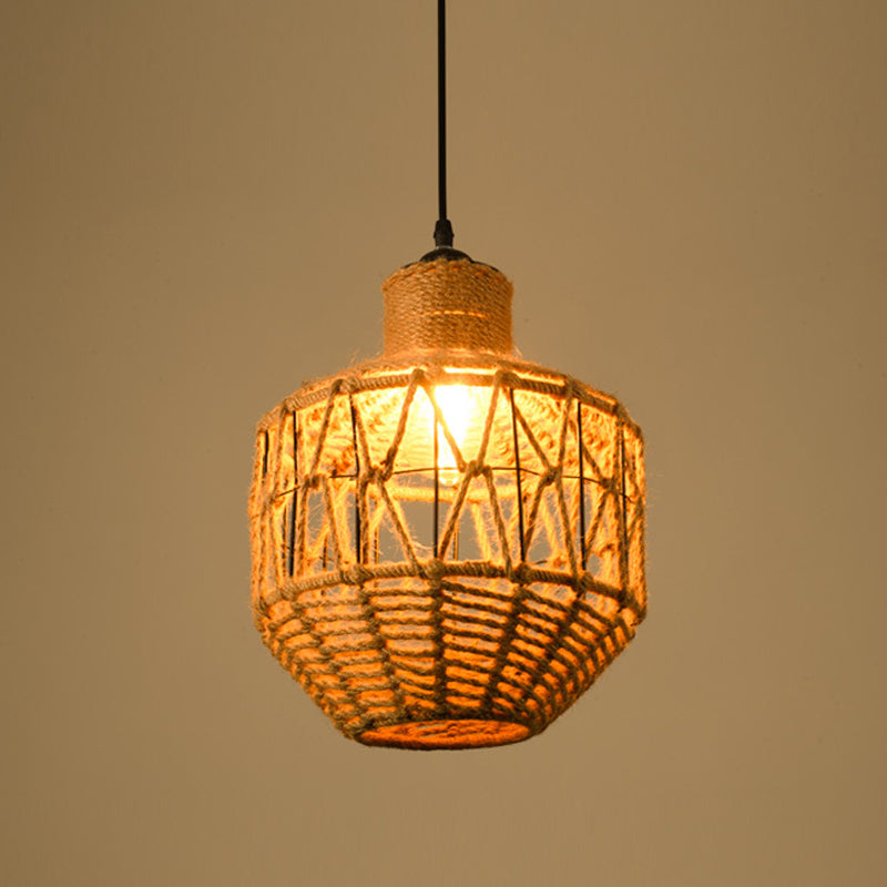 Industrial Pendant Lighting With Beige Geometry Rope Shade - Perfect For Dining Rooms / D