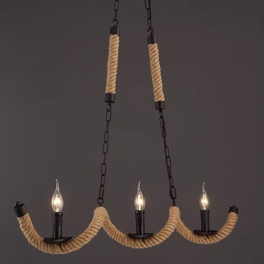 Black Candle Design Pendant Lighting Fixture - Rope Twisting Island Light 3 Bulbs Restaurant-Worthy