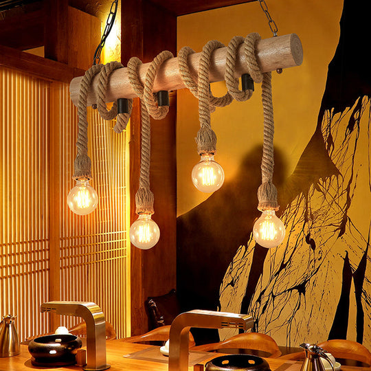 Industrial Brown Pendant Light With 4 Rope Lights - Perfect For Restaurants And Warehouses