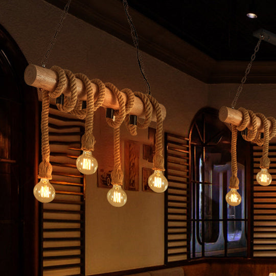 Industrial Brown Pendant Light With 4 Rope Lights - Perfect For Restaurants And Warehouses