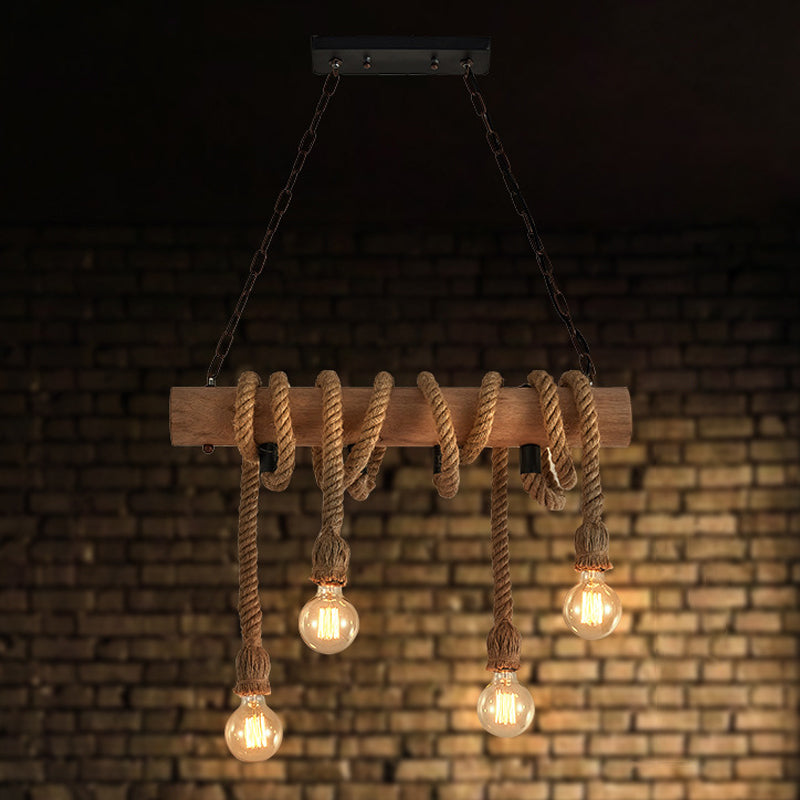 Industrial Brown Pendant Light With 4 Rope Lights - Perfect For Restaurants And Warehouses