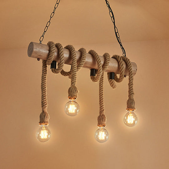 Industrial Brown Pendant Light With 4 Rope Lights - Perfect For Restaurants And Warehouses