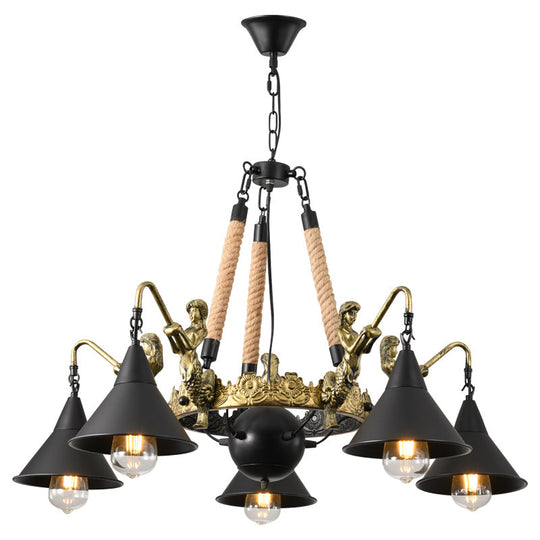 Black Farmhouse Pendant Chandelier with Mermaid Arm - Perfect for Living Room