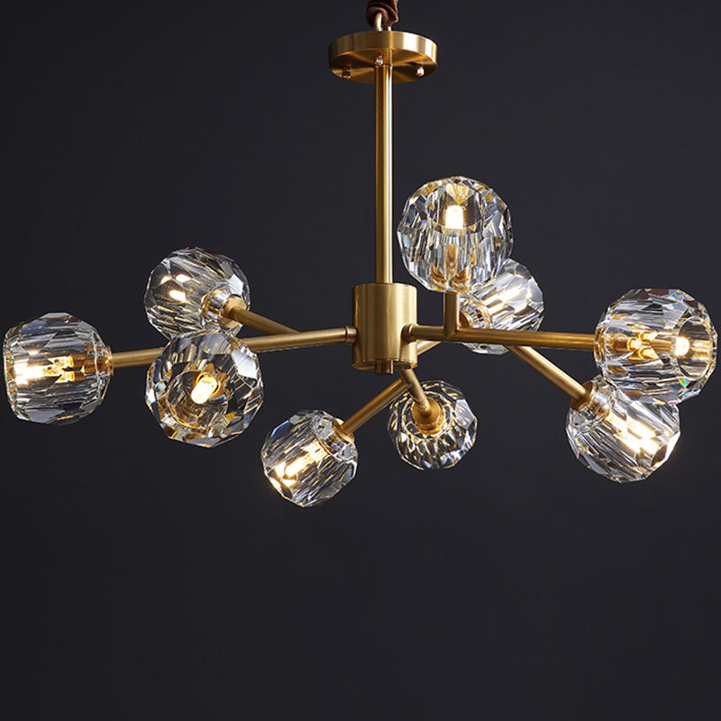 Modern Beveled Crystal Ball Chandelier - 6/15/18-Bulb Brass Living Room Lighting Fixture