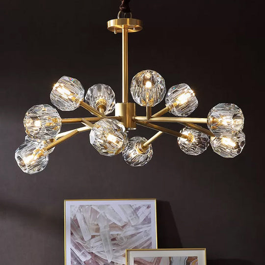 Modern Beveled Crystal Ball Chandelier - 6/15/18-Bulb Brass Living Room Lighting Fixture